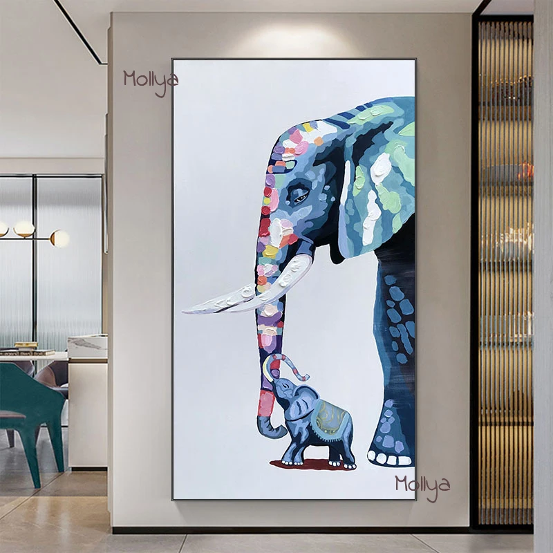 

Ручная роспись, современное китайское животное, слон, Толстая Текстура, картина маслом на холсте, настенное искусство для домашнего декора, ...