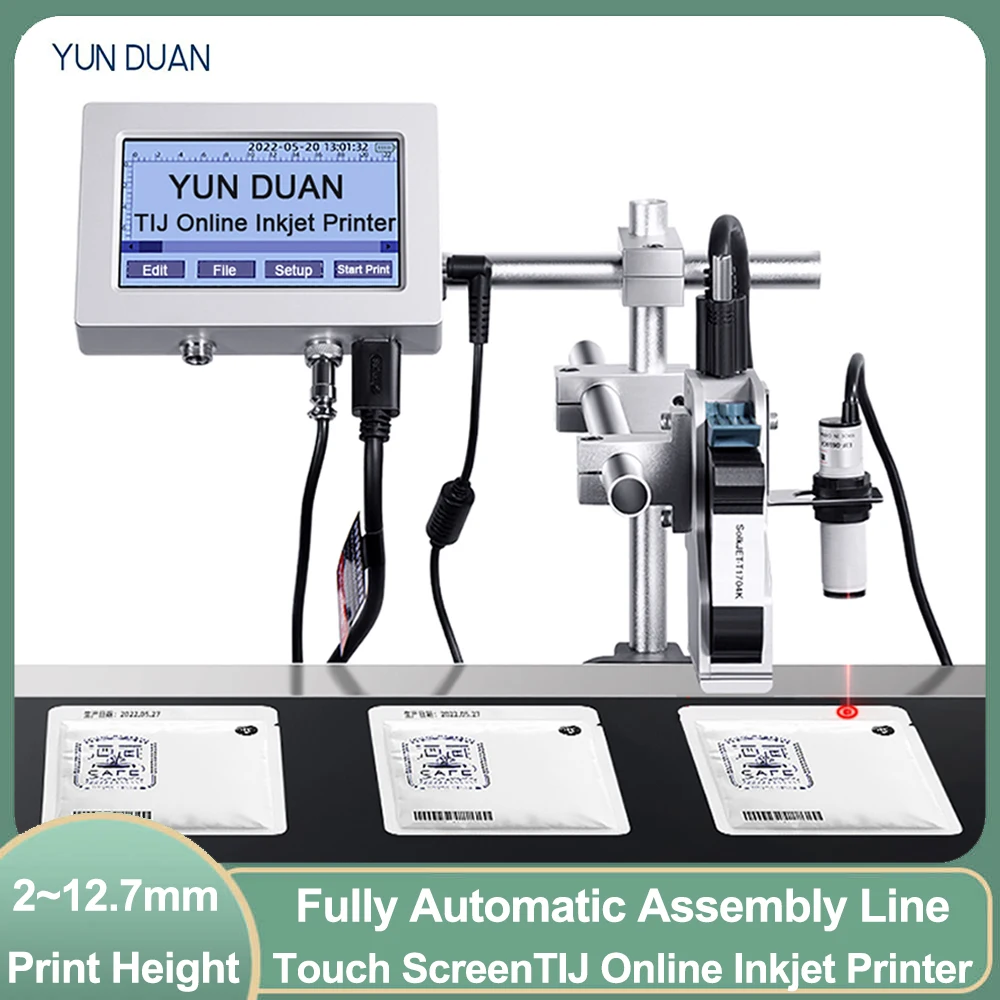 

Touch Screen Online Inkjet Printer TIJ Print 12.7mm QR Code Bar Code Production Date Automatic Coding Machine for Conveyor Belt