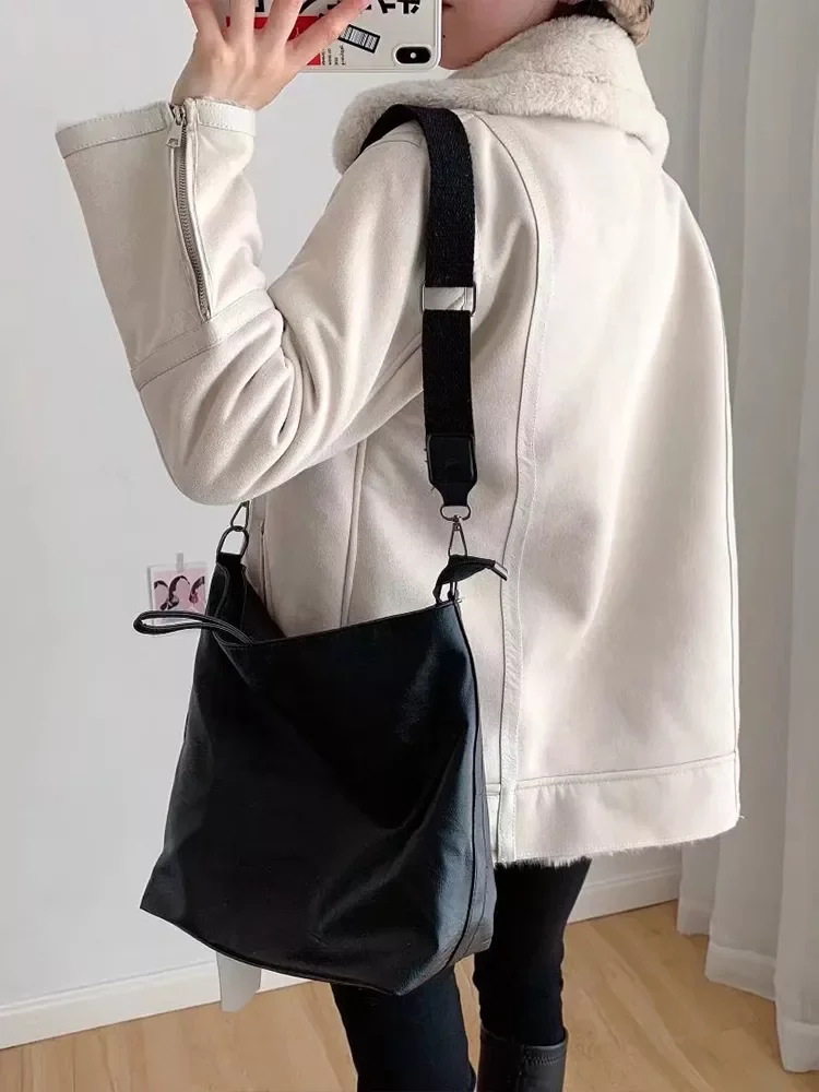 New2022 Women Fashion Thick Warm Winter Double-sided Fur in one Jacket Coat Vintage Long Sleeve Female Outerwear Chic Tops