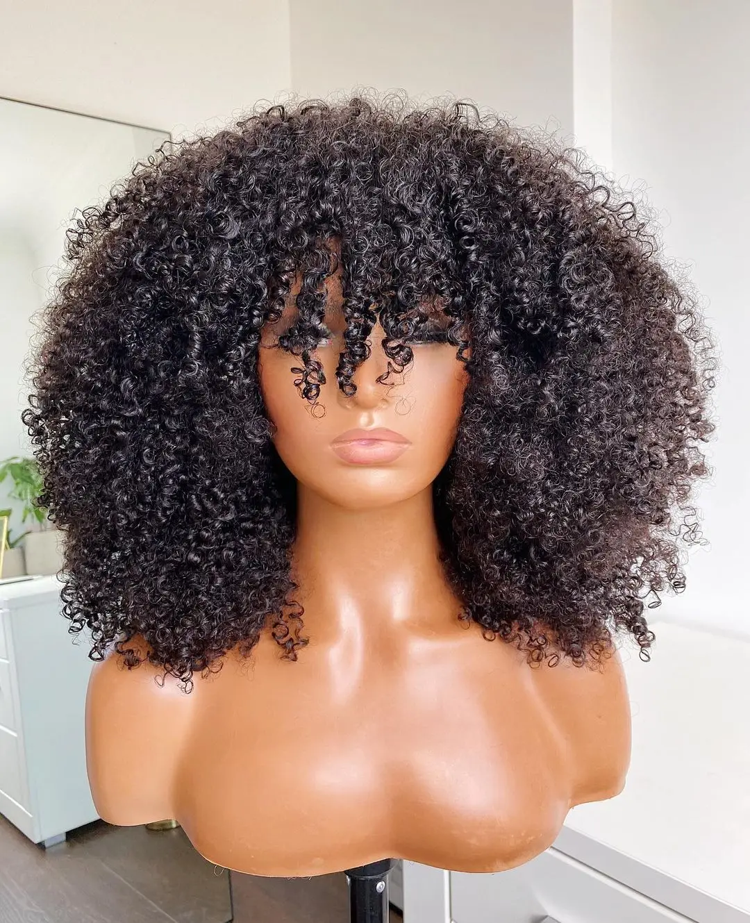 Afro Kinky Curly Wig With Bangs Full Machine Made Scalp 180 200 250 Density Remy Brazilian Short Curly Human Hair Wigs