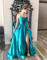 spaghetti straps backless cyan long prom dress long floor length backless mermaid formal party dress with backless 2022 new