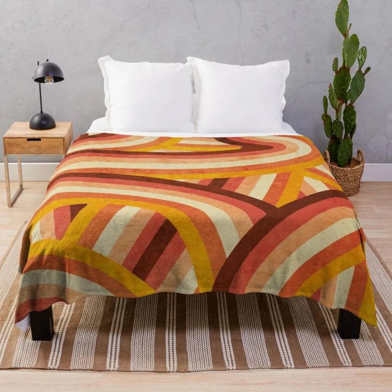 

Vintage Orange 70Stripes S Rainbow Style Stripes Lance Blanket Large Mesh Plaid