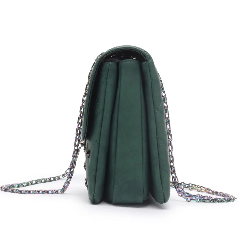 Chain Rivet Square Bags for Women Luxury Designer Handbags Fashion Underarm Shoulder Bag Cowhide Leather Crossbody Messenger Bag