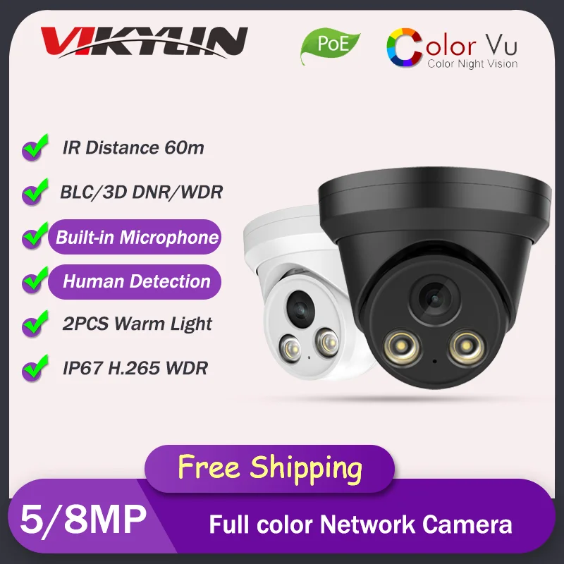

Hikvision Compatible 8MP Dome POE IP Camera Home Security PG2387C H.265 Built-in Microphone IP67 CCTV Webcam Color Night Vision