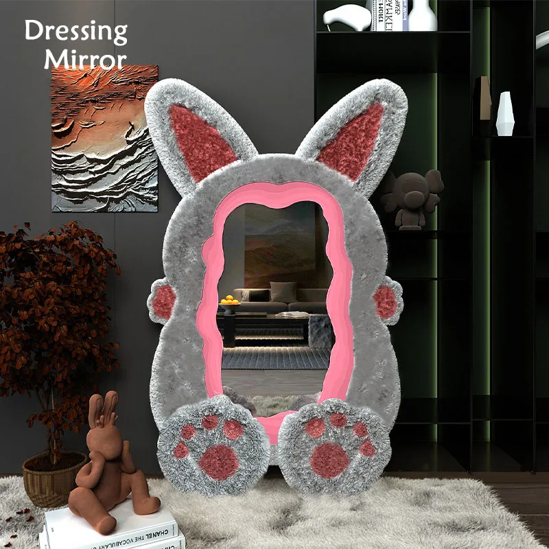 

Cute Light Art Mirror Edge Nordic Big Standing Maiden Aesthetic Full Body Mirror Creative Led Design Lamp Espejo Home Furniture