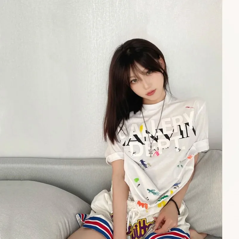 

Gallery Dept Speckled Short Sleeve Fashion Brand High Street Ink Graffiti White Print Unisex T-shirt