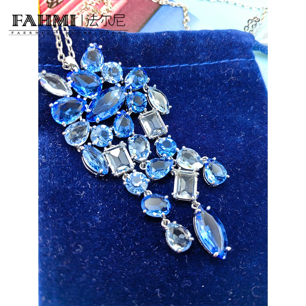 

Fahmi New Luxurious Mixed Cut Blue Gemstone Necklace Pendant Anniversary, Engagement, Gift,Party,Wedding