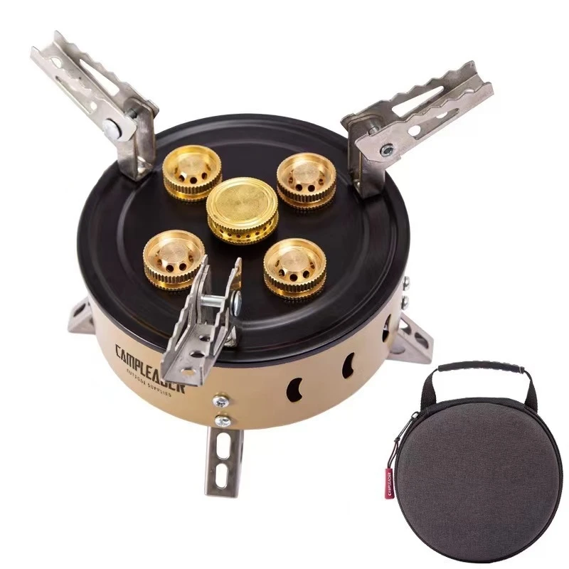 New Outdoor Stove Mini Portable Folding Camping Gas Stove Burner 11000W Strong Firepower 5 Spray Head Cooker Tourist Equipment