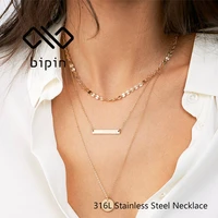 bipin round pendant necklace 3 pieces stainless steel female pearl chain jewelry