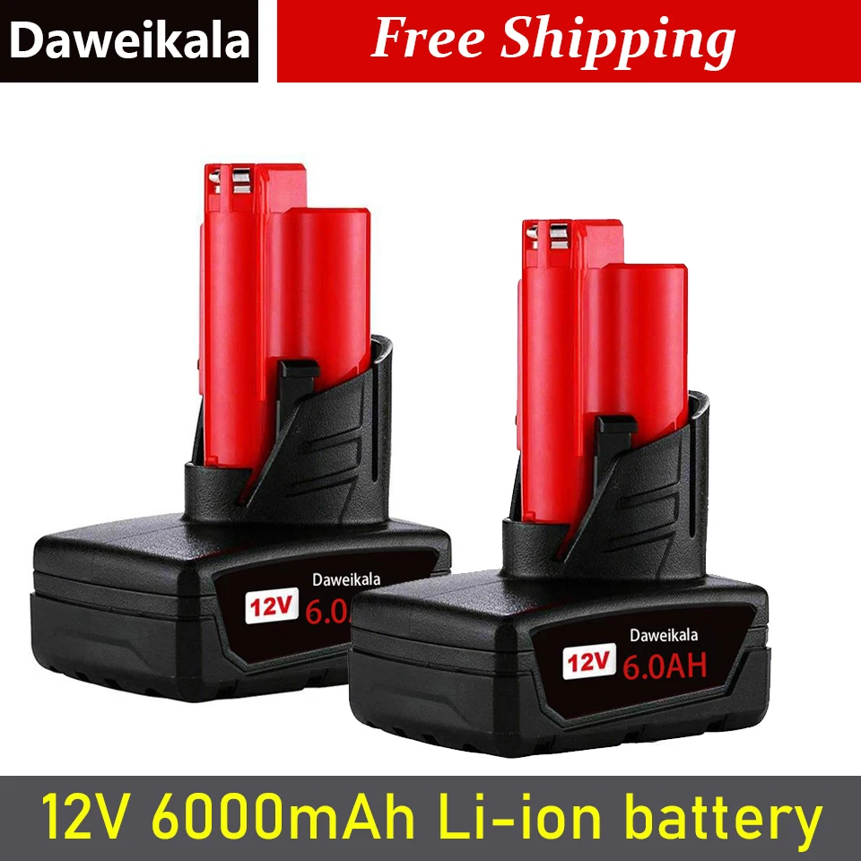 2023 New 12V 6000MAH Rechargeable Battery for Milwaukee M12 XC Cordless Tool 48-11-2402 48-11-2411 Battery 48-11-2401 MIL-12A-L