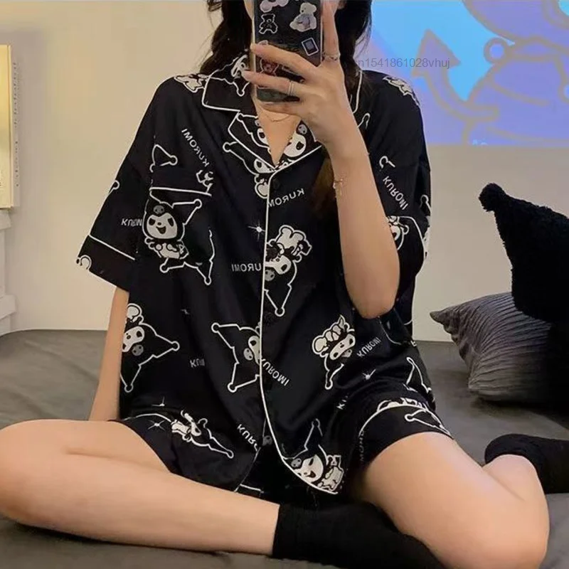 Пижама sanio Kuromi женская летняя с коротким рукавом шортами мультфильм японское