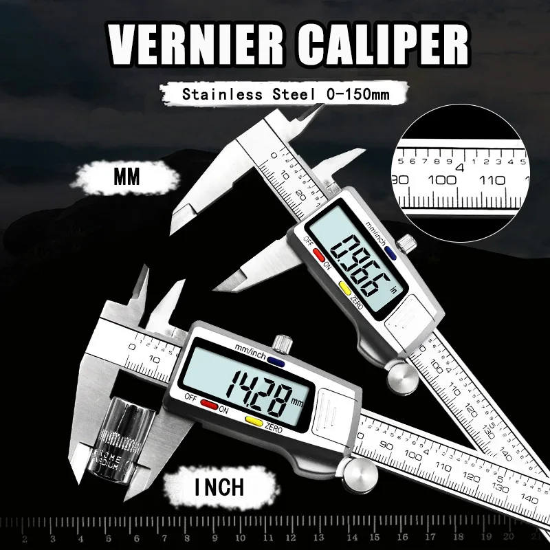 

6 " 150mm Stainless Steel Digital Vernier Caliper Electronic Vernier Calipers Instrument Ruler Carpentry Measuring Tool