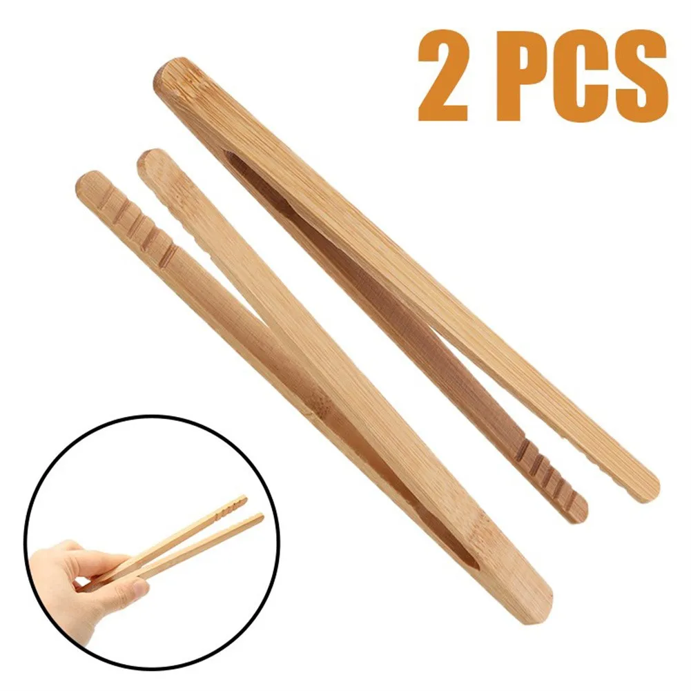 

2Pcs Bamboo Wood Wooden Food Toast Salad Tongs Toaster Bacon Sugar Ice Tea Tong Tea Clips Teaware For Kitchen