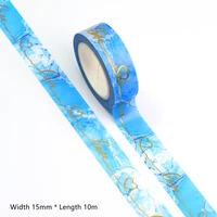 2022 new 10pcslot 15mm10m decorative gold foil hearts on blue marble washi tape scrapbooking masking tape office washi tape