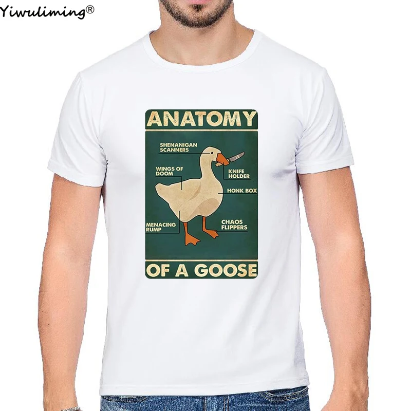 Anatomy Of A Goose Funny Duck Graphic Gaming Gamer Vintage Men's white T Shirt Harajuku Gothic Men Tshirt Streetwear Top