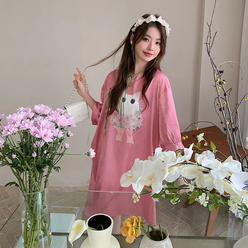 New Chinese Style Satin Nightdress Summer Ice Silk Thin Pajamas Women's National Style Home Clothes Nighty for Ladies