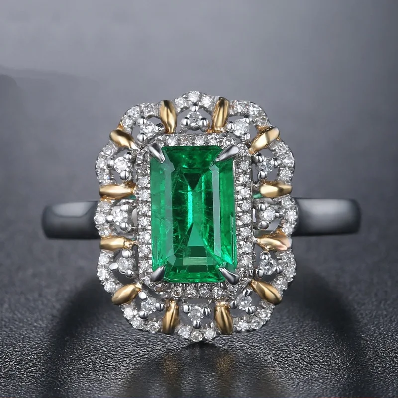 

925 Sterling Sliver Emerald Square Diamond Ring Anillos Bague Bizuterias for Women Silver 925 Jewelry Green Topaz Diamond Rings