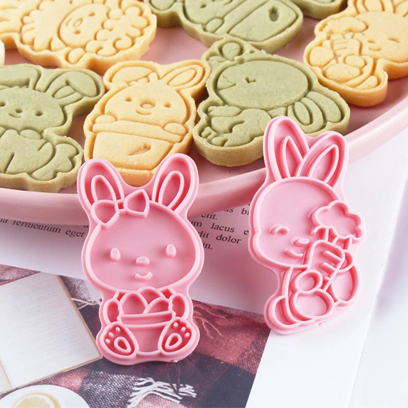 

8Pcs/set Easter Rabbit Egg Biscuit Cutter Plastic Cookie Cutter 3D Cartoon Bunny Molds Baking Tools Easter Party DIY Decoration