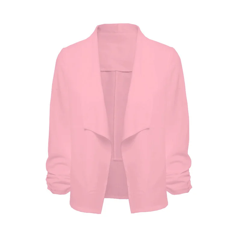 2021 New Spring All-Match Jacket Women Buttonless Three Quaret Sleeve Slim Short Blazer Simple Solid Colors Casual Office Blazer