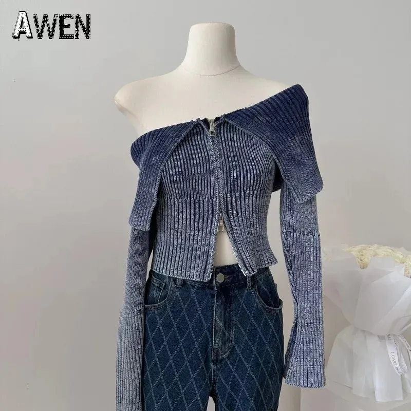 Женский трикотажный кардиган на молнии свитер в Корейском стиле Харадзюку с