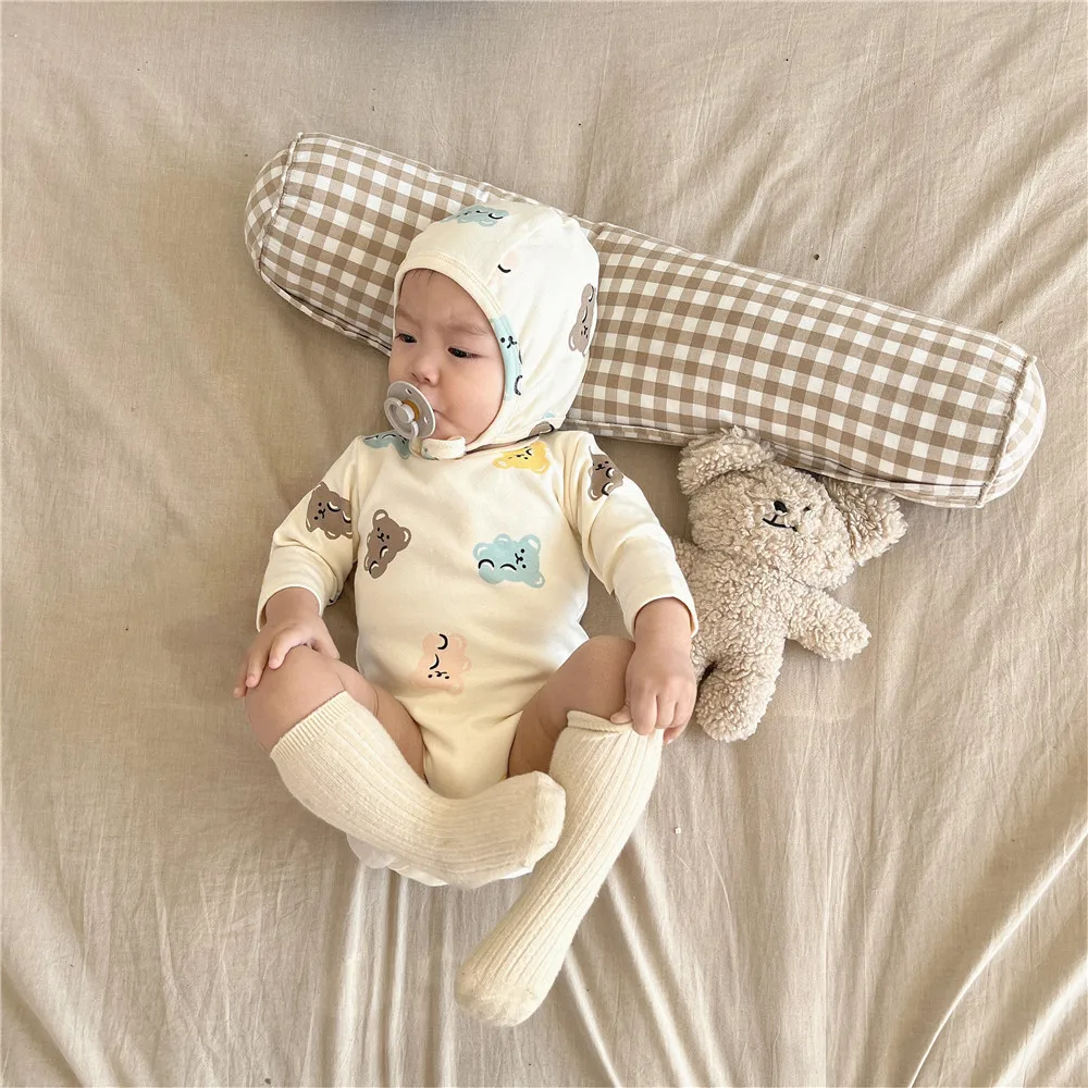 

Newborn Clothes 2022 Baby Boys Casual Long Sleeve Jumpsuit Infant Girls Cute Cartoon Print Pattern One-piece Bodysuit + Hat