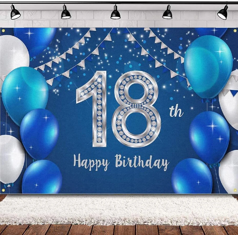 

Фон для фотосъемки 18 лет 18 дней рождения Декор для вечерние баннер поставки для девочек мальчиков-Синий Серебряный плакат