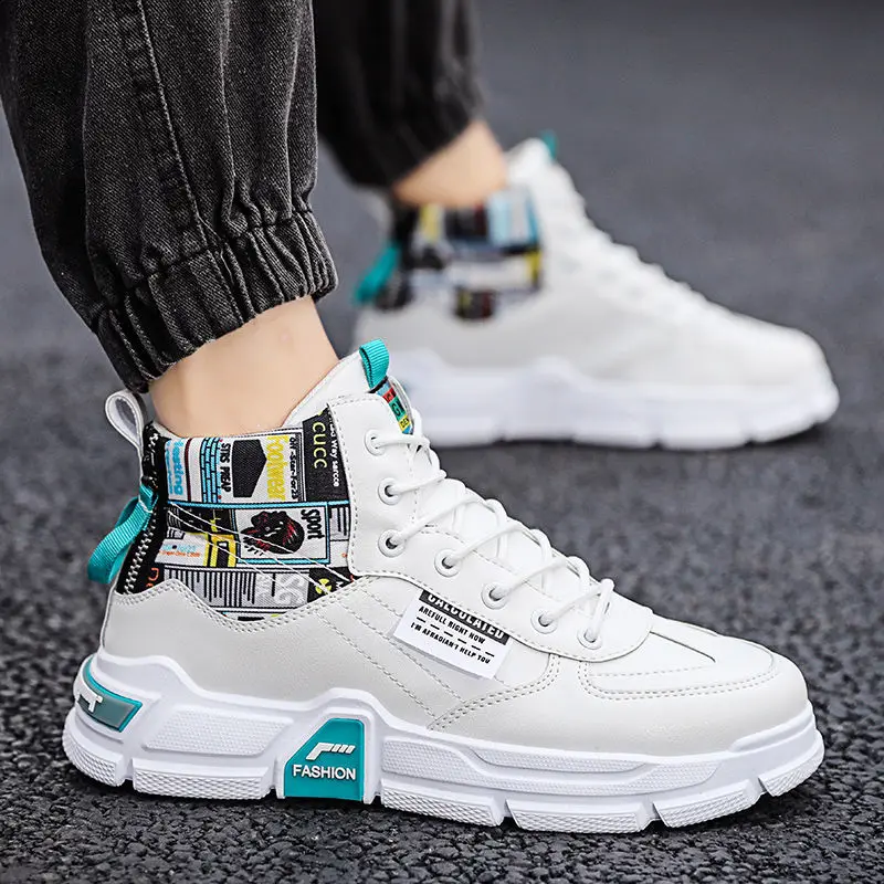 

Men's Synthetic Leather Sneakers Casual High Top Lace-up Shoes for Students