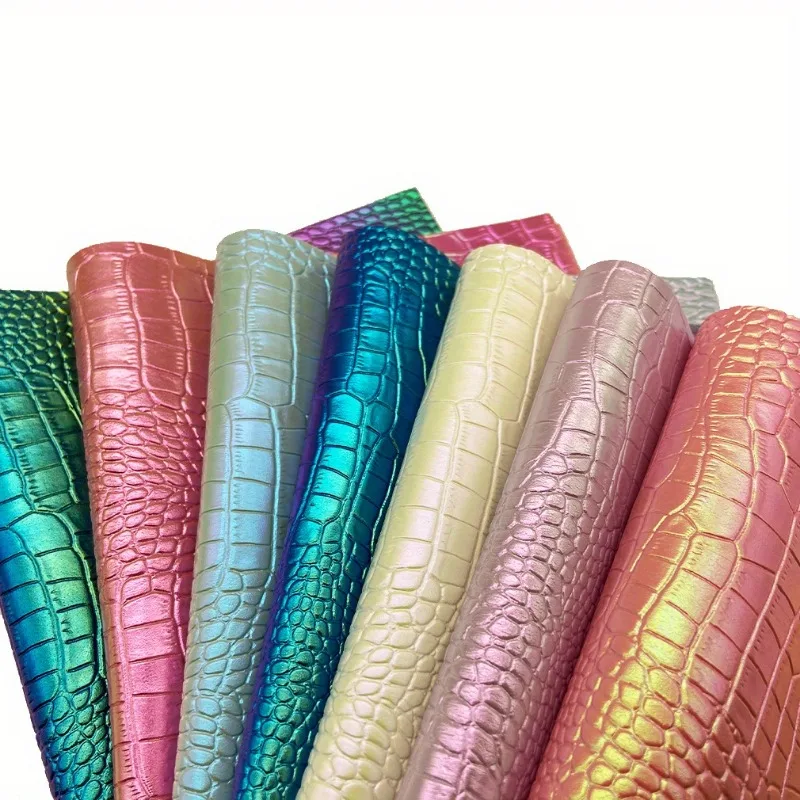 7 шт. листы радужной виниловой крокодиловой кожи 21 х30 см