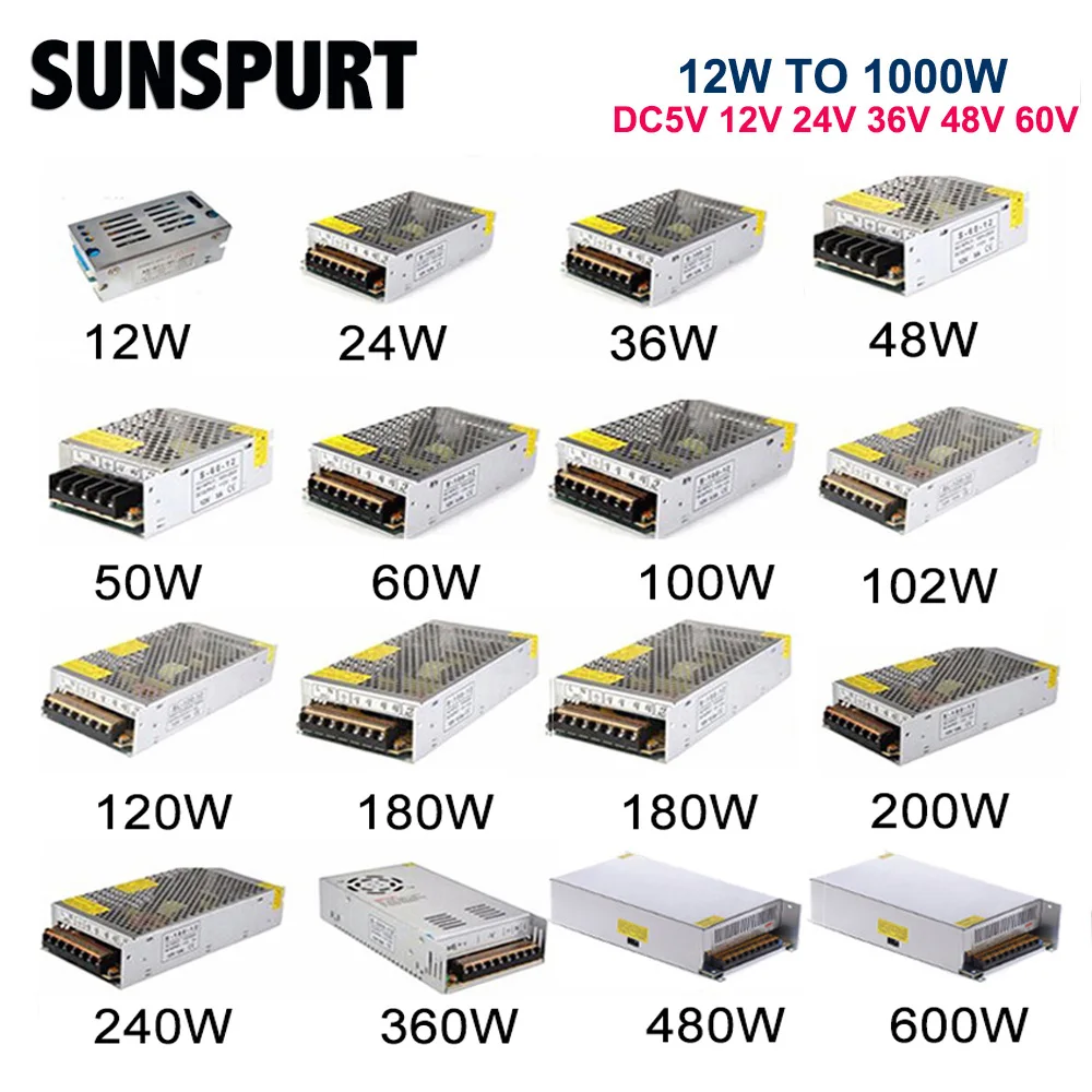 

DC 5V 12V 24V 36V 48V 60V Switching Power Supply 2A 3A 4A 5A 8A 10A 15A 20A 25A 30A 40A 50A 60A 100A Transformer Power Adapter