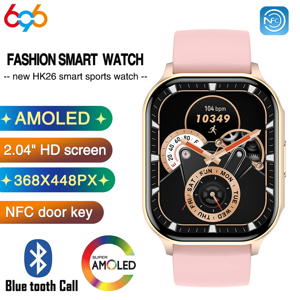 

Men Women 2.04" AMOLED Blue Tooth Call Smart Watch NFC Heart Rate Sports Fitness Music Waterproof Voice Assistant Smartwatch