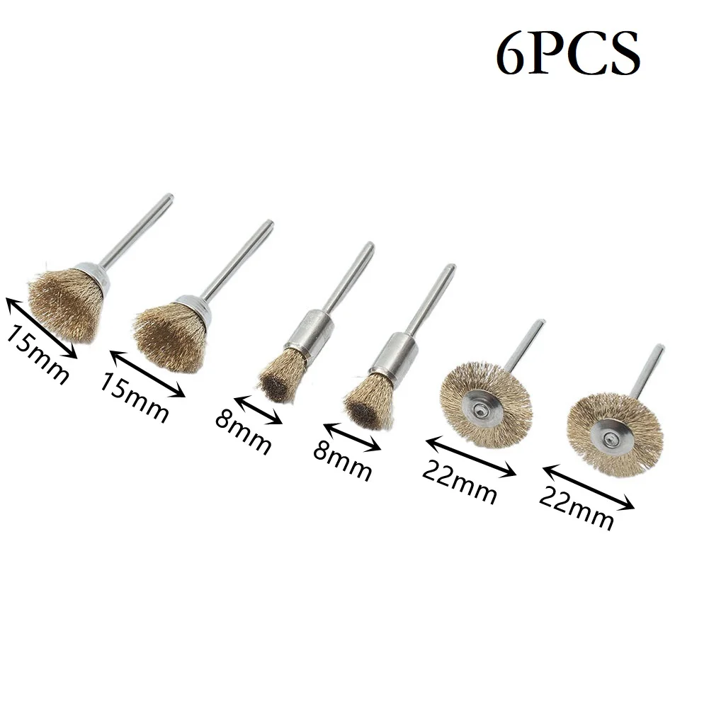 

6pcs/Set Wire Brushes Kit Bowl Type 15mm Straight Type 8mm T Type 22mm Multi-function Polishing Brush Rust Cleaning Tool