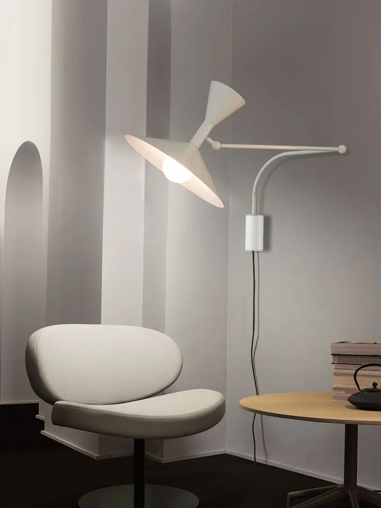 

Designer Industrial Retro Swing Arm Wall Lamp Led E14 Modern Long Rod Rocker Arm Wall Sconces Living Room Bedroom Study Studio