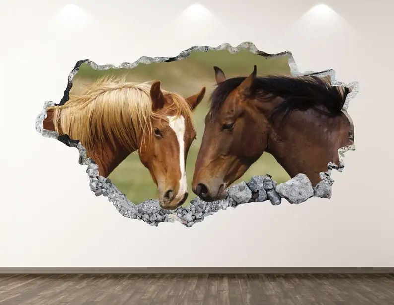 

Horses Wall Decal - Animal 3D Smashed Wall Art Sticker Kids Room Decor Vinyl Home Poster Custom Gift KD131