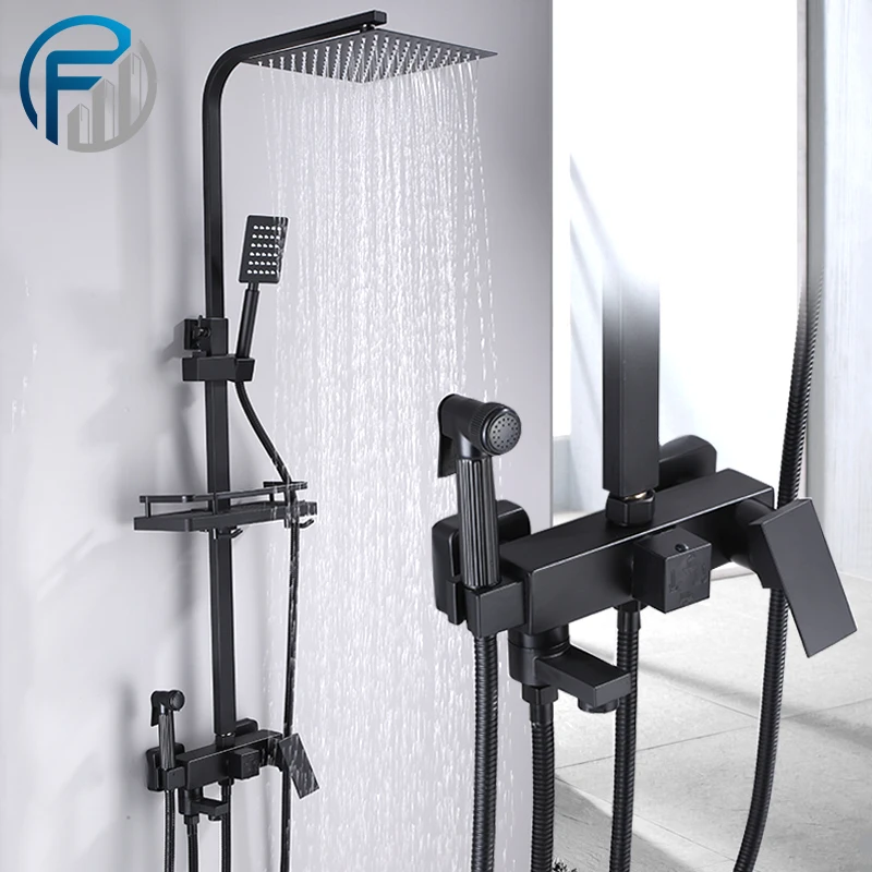 

Brass Shower Faucet Set Bathroom Shower Set Hot Cold Mixer Crane With Shelf Height Adjustable,Bidet Faucet,Shower Faucet F6047PT