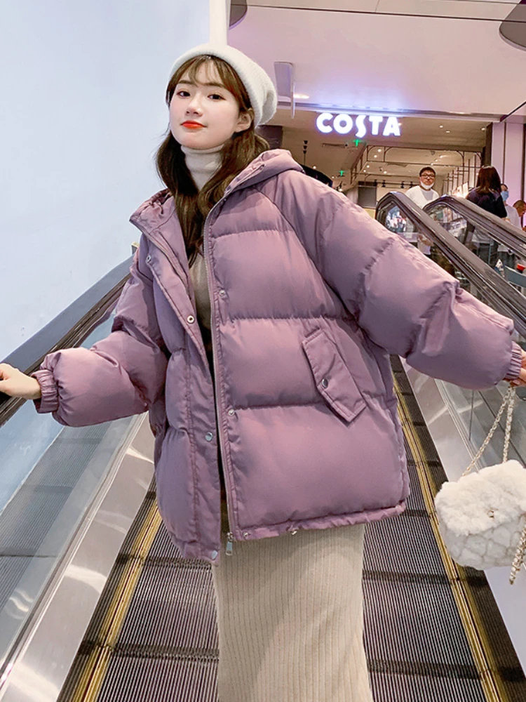 

Новинка, однотонная Свободная Женская куртка на молнии с капюшоном и хлопковой подкладкой, зимнее пальто для женщин, парки, зимняя одежда дл...