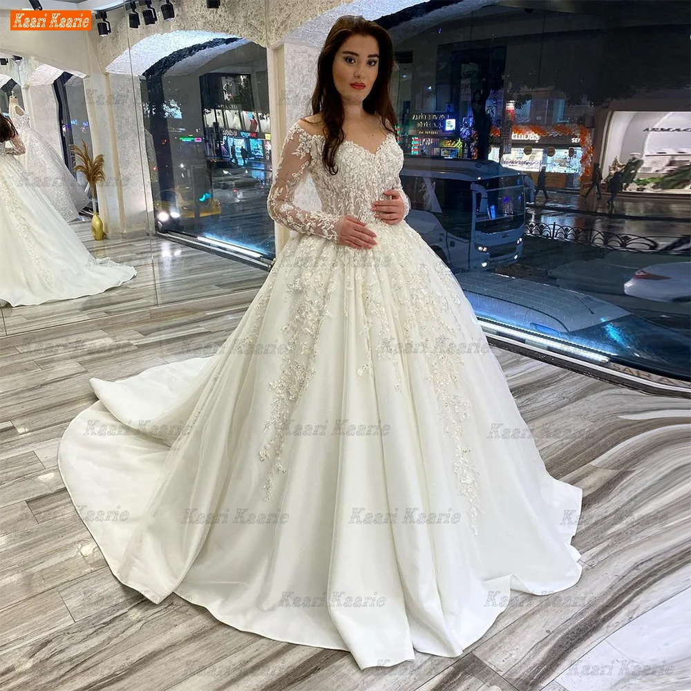 Купи Luxury Ivory Wedding Dress Lace Appliqued Beading Robe De Mariée Princesse Ball Gown Bride Dresses Long Sleeves Vestido De Noiva за 11,298 рублей в магазине AliExpress