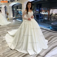 luxury ivory wedding dress lace appliqued beading robe de mari%c3%a9e princesse ball gown bride dresses long sleeves vestido de noiva