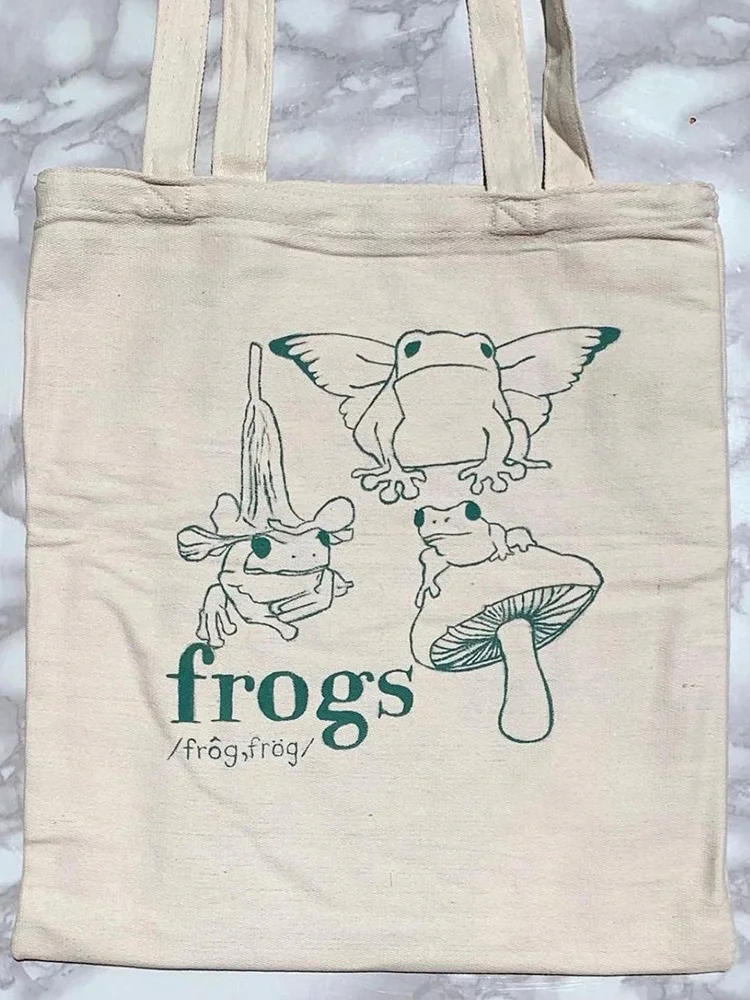 

Anime frog print Shopping Bag womens fairy grunge Canvas Tote Bags Handbags Eco Bag Shopper Shoulder Bags Cloth bag emo