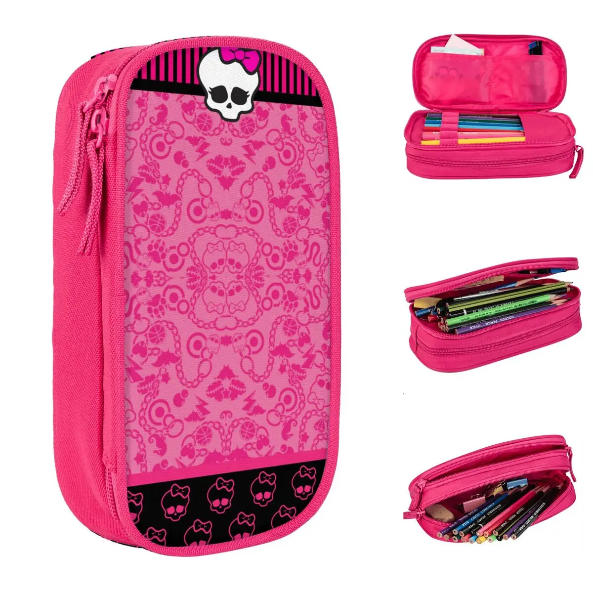 

Pink Monster High Pencil Case Fun Anime Pen Bag for Student Large Storage Office Zipper Pencilcases
