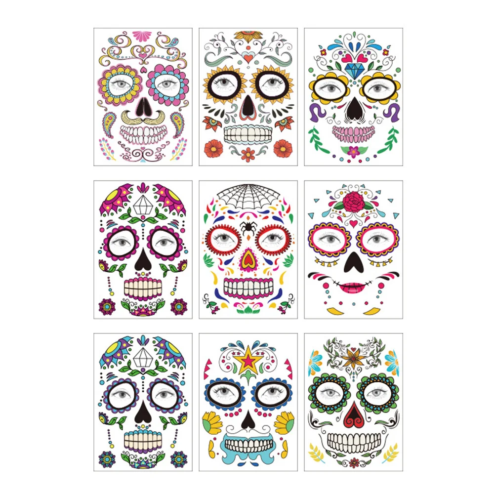 

9 шт. костюмы на Хэллоуин, наклейки на лицо с татуировками, забавная одежда, экологичные татуировки для детей и женщин