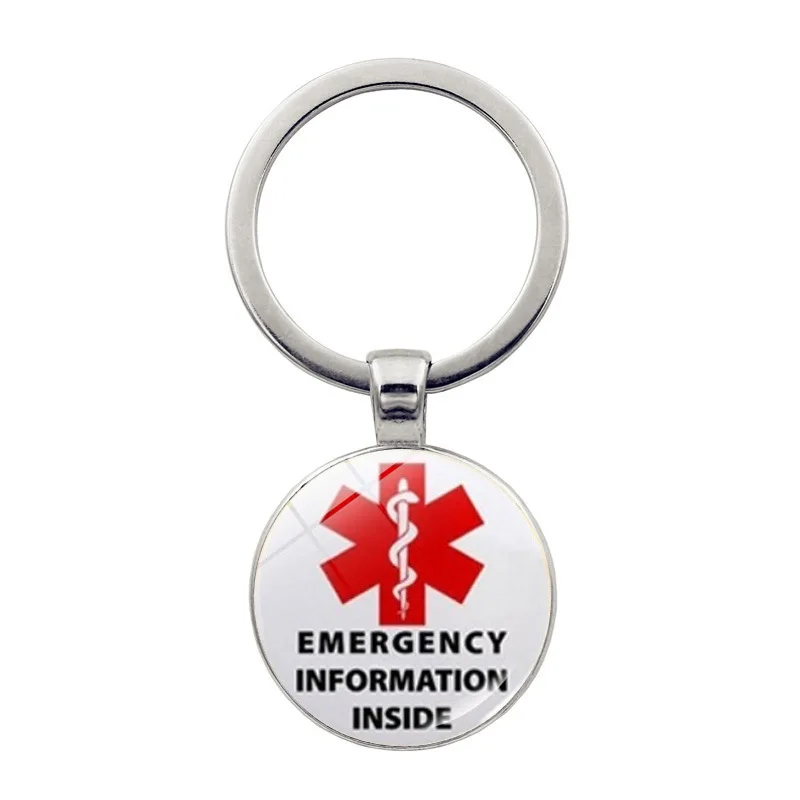 

Diabetics Cabochon Glass Metal Key Chain Ring Nurse Doctor Charms Women Jewelry Accessories Pendant Gifts Fashion