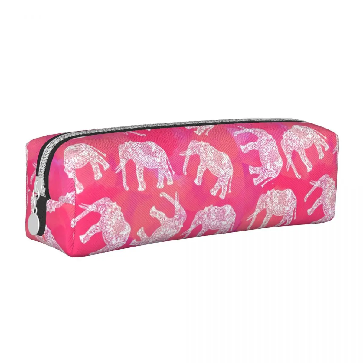 

Tribal Floral Elephant Square Pencil Case Pink Animal Print For Teens Vintage Leather Pencil Box Stationery Zipper Pen Bags