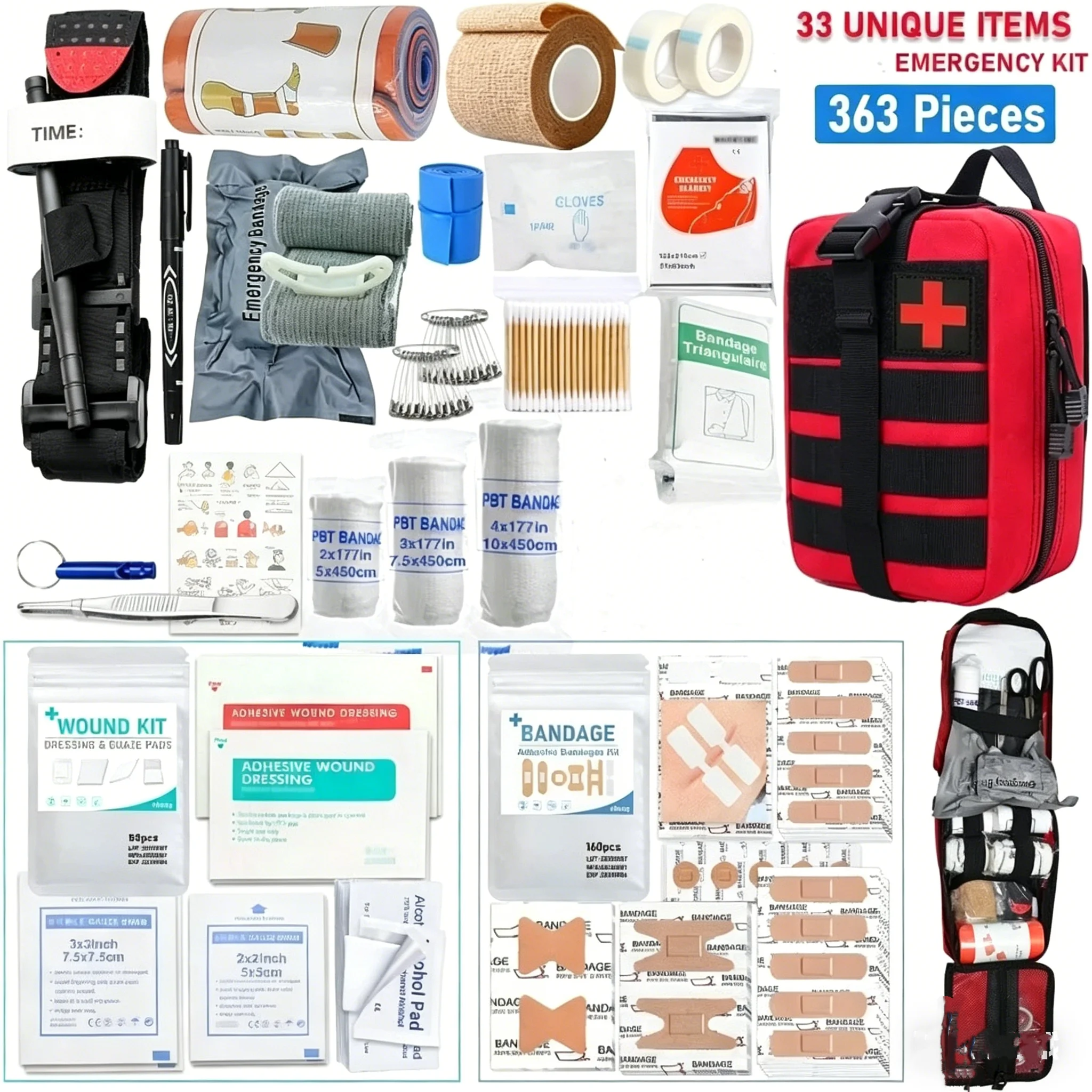 363pcs Camping First Aid Kit Portable Emergency Bag