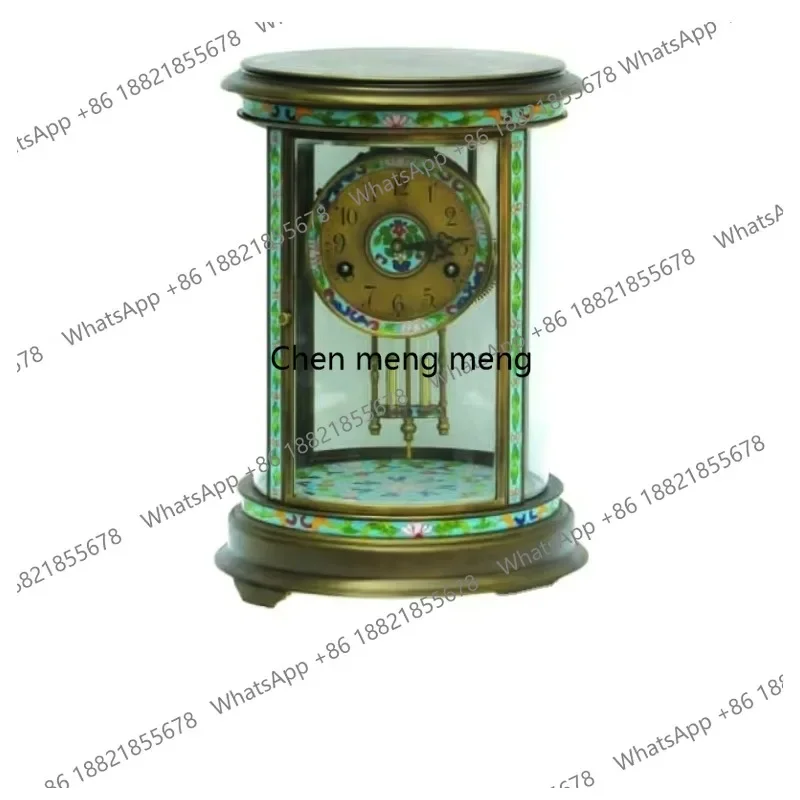 Фото Настольные часы d178 Pavilion Antique French с цветочным декором из латуни и тайской синей эмали, с ключевым механизмом, 15-дневный ход. №5