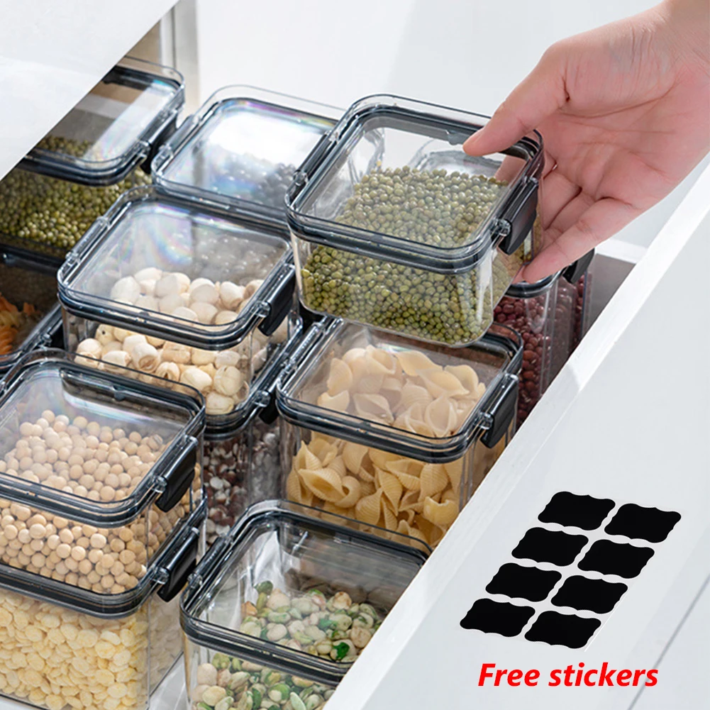 

Storage Container Plastic Transparent Box Multigrain Cereal Containers Airtight Pantry Pasta Kitchen With Lid Food Sealed Cans