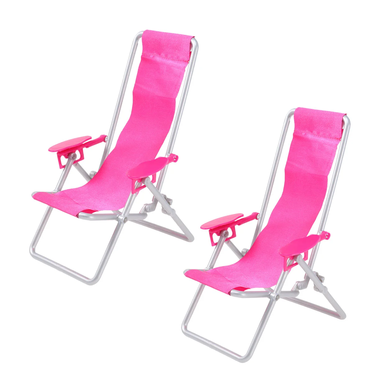 

2pcs Mini House Deck Lying Chair Simulation Folding Beach Chair Home Model Accessories