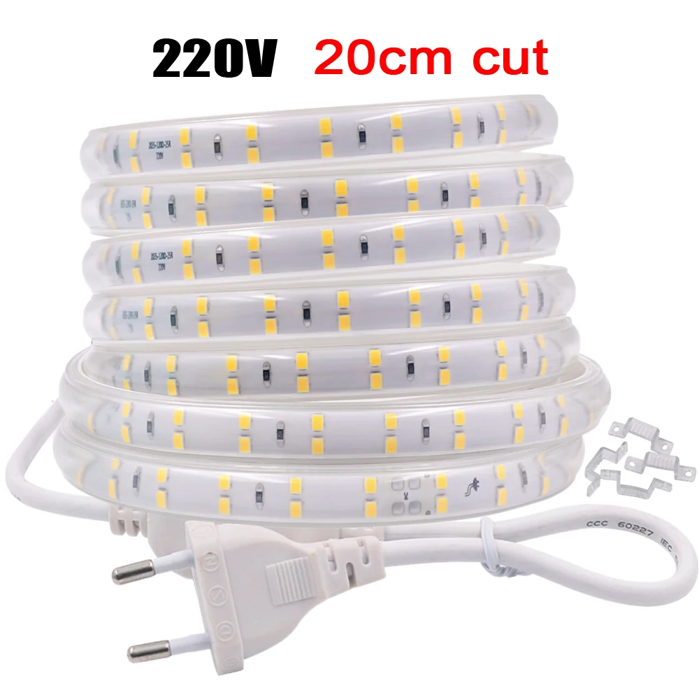 

SMD 2835 220V LED Strip Light 20cm Cut Double/Single Row 120LEDs/m Flexible Led Lights Strips With AC220V Power Plug Led Ribbon