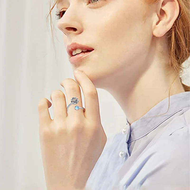 Модное регулируемое кольцо унисекс с лунным камнем