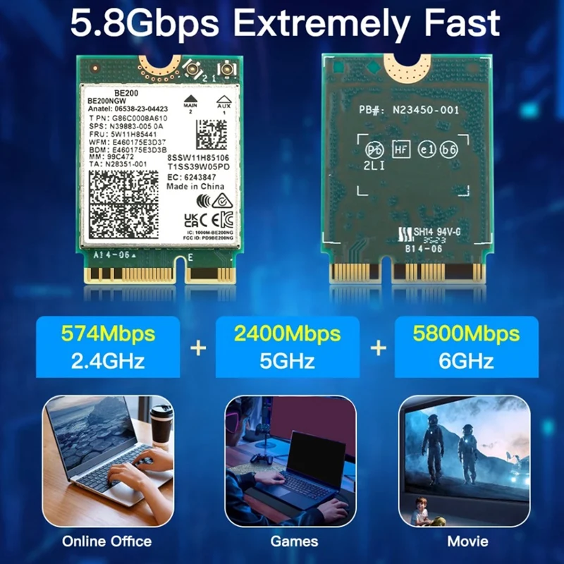 1 шт. Wi-Fi 7 для беспроводной сетевой карты BE200 BT5.4 Карта из зеленого пластика ПК