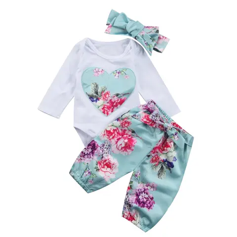 Комплект одежды из 2 предметов для новорожденных девочек, боди с дизайном «кролик» + штаны с цветочным принтом